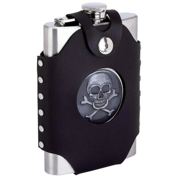 Maxam Skull and Crossbones 8-ounce Flask, with Flask case 💸 - Picture 1 of 7